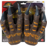 Mattel Jurassic World Rebirth Spinosaurus Battle Claws, Dinosaur Soft Plastic Jugar ropa de mano, pareja de vestuario de 10.8 pulgadas, correa elástica