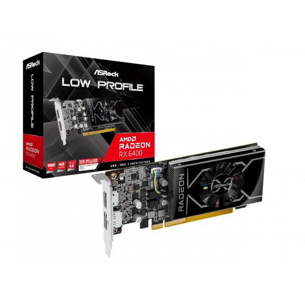 Tarjeta gráfica ASROCK Low Perfil AMD Radeon RX 6400 4GB GDDR6 - 2321 MHz Boost, Single Slot, SFF, HDMI 2.1, 0DB Enfriamiento, DX12 Ultimate