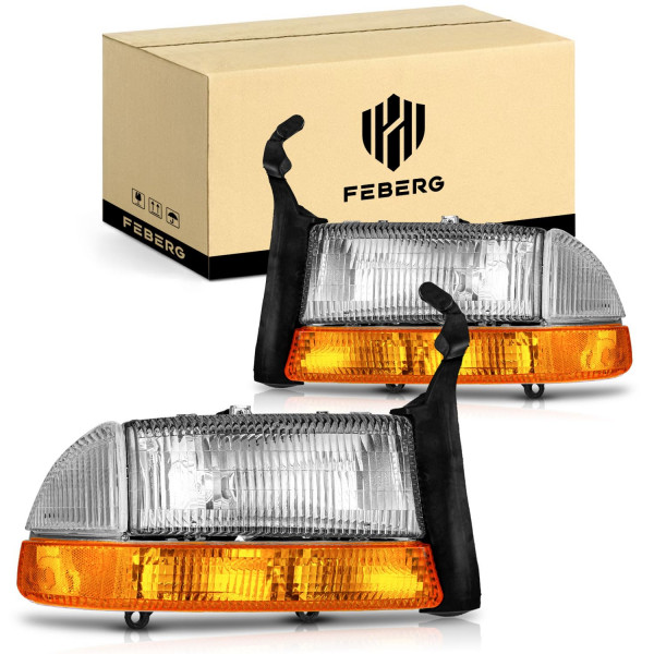 Feberg [ensamblaje de faros anti-amarillo estilo OE para 1997-2004 Dodge Dakota, faro compatible con 1998 1999 2000 2001 2002 2003 CELECTRO DE REEMPLAZO DURANGO L+R