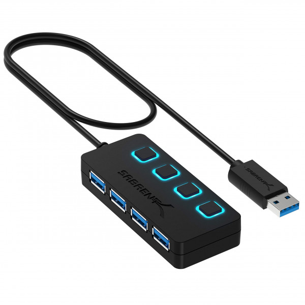 Sabrent 4 -puerto USB 3.0 cubo con interruptores de alimentación LED individuales - diseño delgado y portátil - Cable de 2 pies - Transferencia de datos rápidos - Compatible con Mac & PC (HB -UM43)