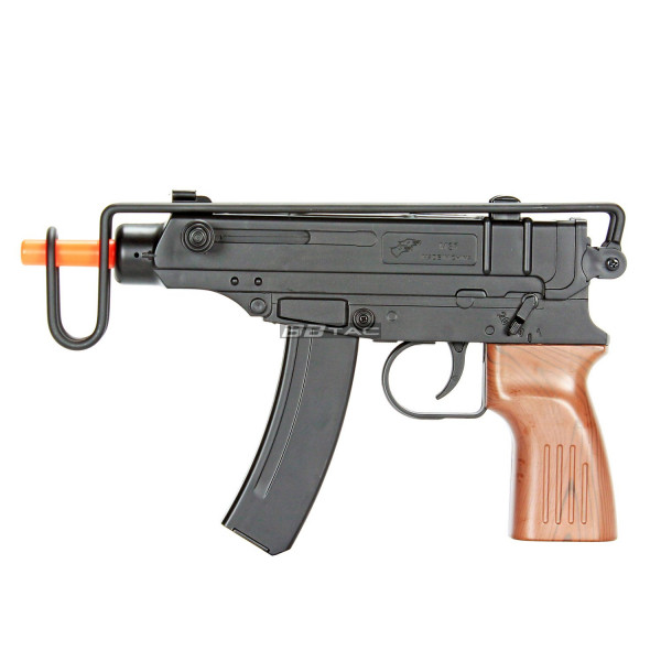BBTAC M37F Airsoft SMG-Skorpion VZ-61 Pistola Airsoft con 200 fps, stock de alambre en exceso, agarre de madera de imitación-pistola táctica de airsoft para juego al aire libre en interiores