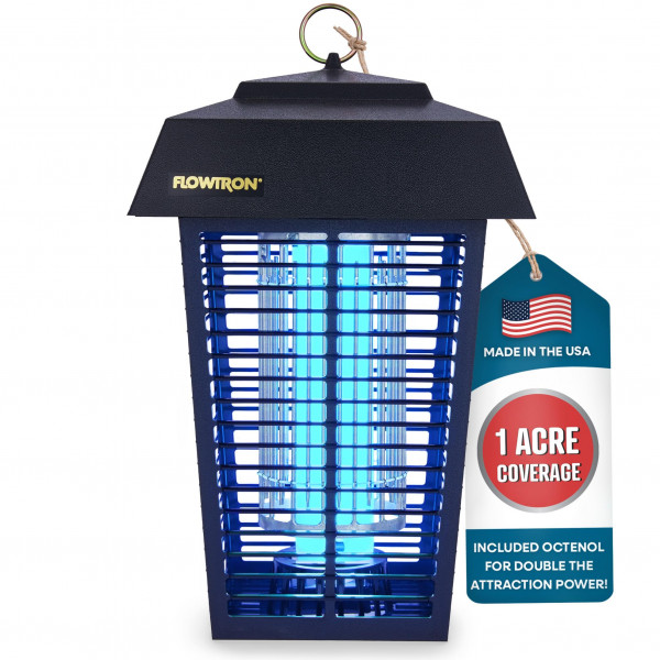 Flowtron Bug Zapper, 1 acre de cobertura al aire libre con potente bombilla de 40W y cuadrícula de matar instantáneos de 5600V, insecto eléctrico, mosca y mosquito Zapper, hecha en los EE. UU.