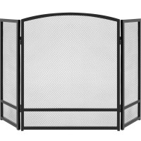 Productos de la mejor elección 47.5x27.25in 3 panel Pantalla de chimenea de malla de acero de 3 panel, rejilla de protección de chispas de fuego para la sala de estar decoración del hogar con acabado rústico desgastado - negro