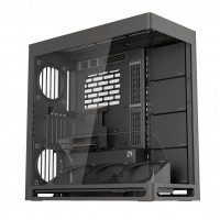 HAVN HS 420 VGPU Mid Tower Mid Tower ATX Case Black | Kit de GPU vertical PCIe 5.0, ranuras de ventilador de 11x 140 mm y soporte de radiador de 2x 420 mm, gestión de cables simplicable, vidrio templado, cubo de ventilador PWM