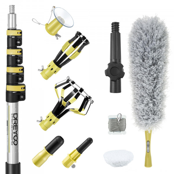 Cambillador de bombilla de dreyoo con polvo de extensión telescópica de 3 a 12 pies, cambiador de bombillas de bombilla de tazas de succión para techos altos y luces empotradas, con cambiador de bombilla rota, herramienta de eliminación de bombillas