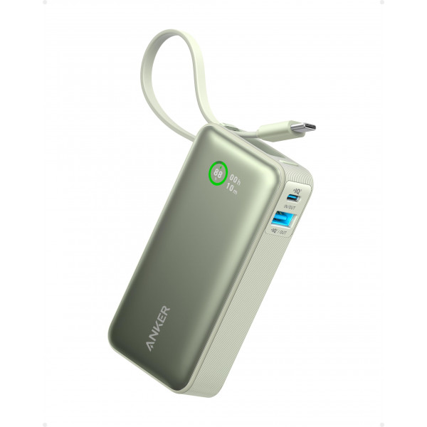 Anker Nano Power Bank, cargador portátil de 10,000 mAh con cable USB-C incorporado, recarga de 30W, salida máxima de 30W con USB-C&A, para la serie iPhone 16/15, MacBook, Galaxy, AirPods y más