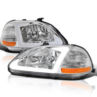 Spec-D Tuning Fehrome de cromo con barra de tubo LED compatible con 1996-1998 Honda Civic 2/4DR
