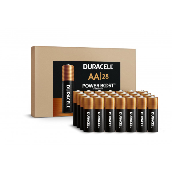 Baterías AA de Duracell Coppertop con ingredientes de impulso de potencia, 28 conteo (paquete de 1) batería de doble AA alcalina de larga duración en un paquete reclutable para acceso rápido y almacenamiento organizado