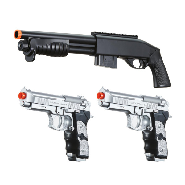Goldenball Airsoft Pump Shutgun a motor de manantial y doble kit de inicio de pistolas Bereta (negro)