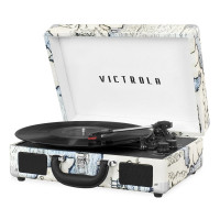 Victrola Journey Bluetooth Playcase portátil Player de discusión-con altavoces incorporados, reproducción de vinilo de 3 velocidades, RCA Out, Jack de auriculares (mapa retro)