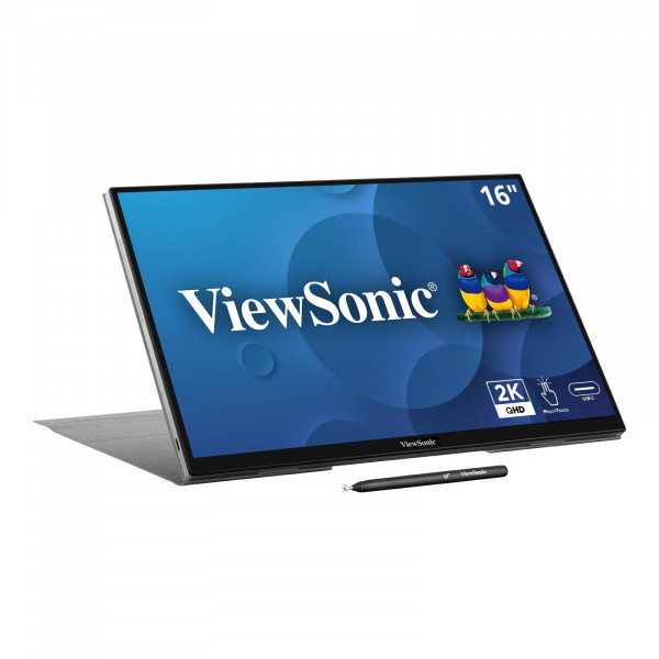 ViewSonic TD1656-2K 16 pulgadas WQXGA 1600P IPS Touchsidscreen Monitor portátil con 65W C de 2 vías y cubierta inteligente con soporte incorporado