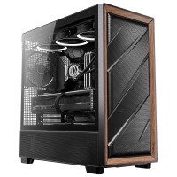 Antec Flux Wood, ventiladores de 5 x PWM incluidos, panel frontal de alto flujo de aire con madera de nogal, tipo C, 420 mm Radiador y soporte de placa base de conexión a fondo, hasta 9 ventiladores simultáneamente, Case de PC E-ATX de la torre media