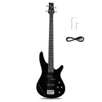 KTAXON 4 cuerdas de bajo eléctrico, kit para principiantes de rosa de rosa de color rico en tamaño completo con herramienta de llave de llave (negro)