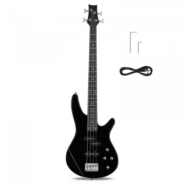 KTAXON 4 cuerdas de bajo eléctrico, kit para principiantes de rosa de rosa de color rico en tamaño completo con herramienta de llave de llave (negro)