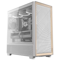 Antec Flux Wood White, 5 x ventiladores de PWM incluidos, panel frontal de alto flujo de aire con madera de abedul, tipo C, 420 mm de soporte de placa base, hasta 9 ventiladores, caja de PC E-ATX de la torre media
