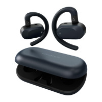 Auriculares creativos de oreja abierta inalámbrica GO GO con un ajuste ajustable y ganchos para los oídos, hasta 26 horas de tiempo de juego total, micrófonos duales, Bluetooth 5.4, resistente al agua IPX4 (azul oscuro)
