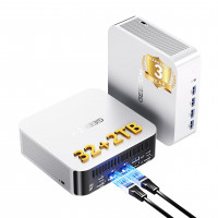 Geekom A8 Max Mini PC con AMD Ryzen 9 8945HS, Dual 2.5G LAN Mini Gaming PC con 32GB DDR5 2TB PCIe 4.0 NVME SSD, Mini PC Windows 11 Pro/Wi-Fi 6e/BT 5.2/USB4/8K/SD SLOT/VESA