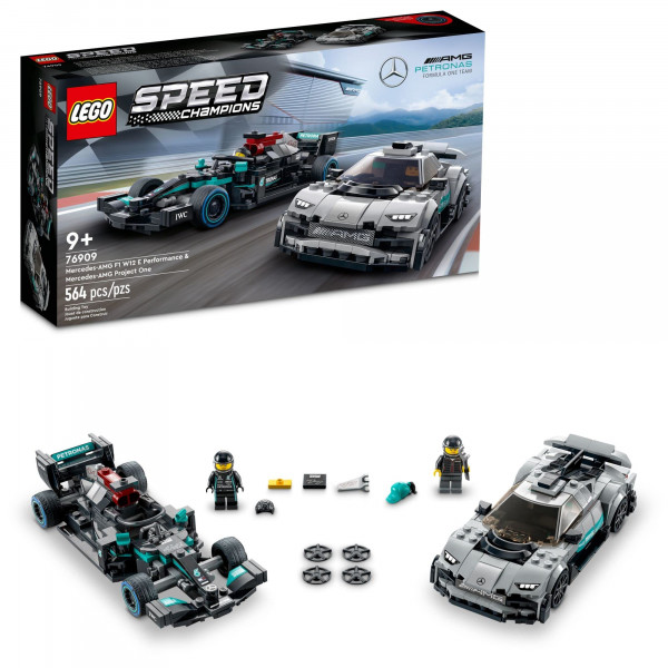 LEGO Speed ​​Champions Mercedes-AMG F1 W12 E, Performance & Project One Toy Car Set, Mercedes Model Car Building Kit, Juguete de auto de carreras coleccionable, excelente regalo de autos para niños y adolescentes, 76909