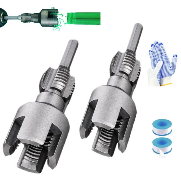 Herramienta de rosca de tubería interna y externa integrada de 2 PCS, kit de roscado de tubería de PVC compatible con taladro eléctrico, 1/2 '' y 3/4 '' tamaños de tubería, construcción de acero de aleación para herramienta de corte de rosca de tubería