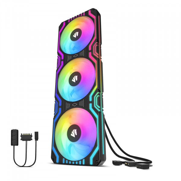 Asiahorse Matrix-Black 56 LED direccionables LED RGB, Ventilador de caja RGB integrado de trama cuadrada de 360 ​​mm con sincronización MB/controlador analógico, ventilador de control PWM para estuche de computadora y sistema de enfriamiento de líquidos