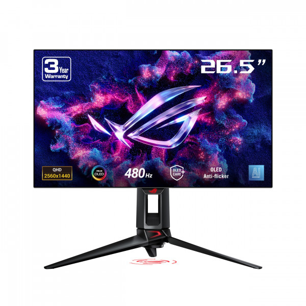 ASUS ROG SWIFT OLED PG27AQDP Monitor de juego-Woled de 27 pulgadas, 480Hz, 0.03 ms, G-Sync® Compatible, disipador de calor personalizado, OLED Care+, Asistente de IA, brillo uniforme, 99% DCI-P3 y Centro de visualización de AI, y Center MostrarWidget