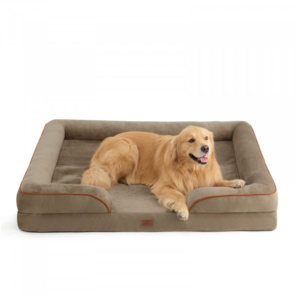 Cama de perro xxl cama ortopédica para perros extra grandes - lana gigable gato gato impermeable, sofá de sofá de perros confort con cubierta removible lavable, cama para mascotas con fondo no acelerado, avellana, 52 