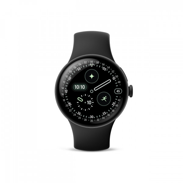 Google Pixel Watch 4 (45 mm) - Reloj inteligente Android con frecuencia cardíaca y seguimiento del sueño - Batería de 40 horas - Seguimiento de actividad física - Google AI - Caja de aluminio negro mate - Correa activa de obsidiana - Wi-Fi