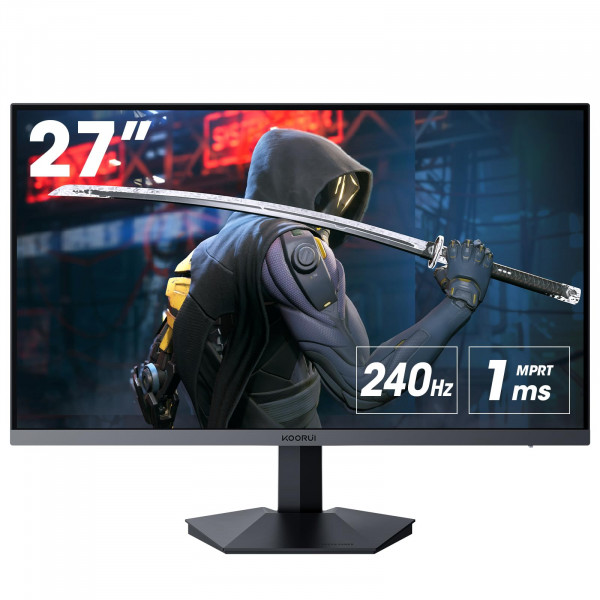 KOORUI Monitor Gaming de 27 Pulgadas 240hz, 1ms, FHD 1920x1080, 90% DCI-P3, Gama de Colores 100% sRGB, Compatible con Sincronización Adaptativa, HDMI, DisplayPort, Negro, GN02