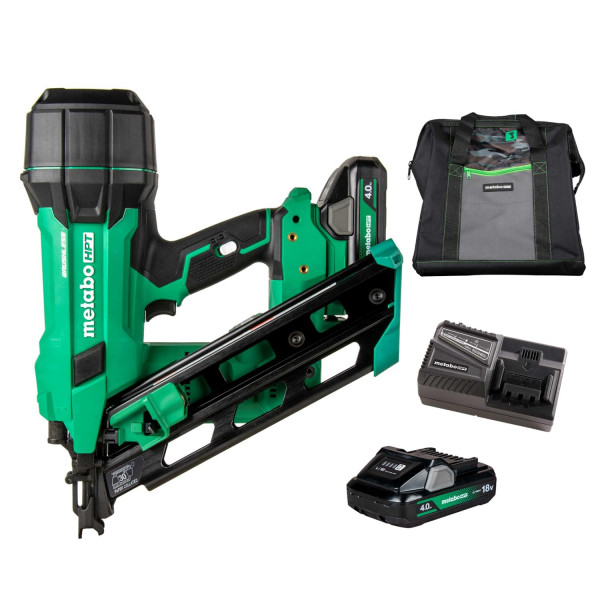 Metabo HPT Kit de clavadora para marcos de cinta de papel inalámbrica de 30°, multivoltaje, 18 V, clavadora para marcos de 3-1/2, herramienta eléctrica con batería de iones de litio de 4.0Ah, clava clavos de 2 a 3-1/2, potente motor sin escobillas, NR1