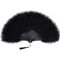 BABEYOND Abanico de plumas de marabú de los años 20, abanico plegable vintage, abanico de mano para disfraz, espectáculo de baile, fiesta de té, decoración de boda (costilla negra-negra)