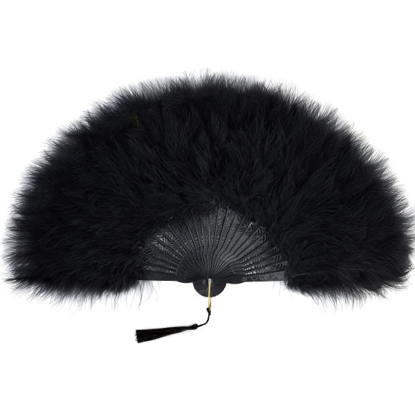 BABEYOND Abanico de plumas de marabú de los años 20, abanico plegable vintage, abanico de mano para disfraz, espectáculo de baile, fiesta de té, decoración de boda (costilla negra-negra)