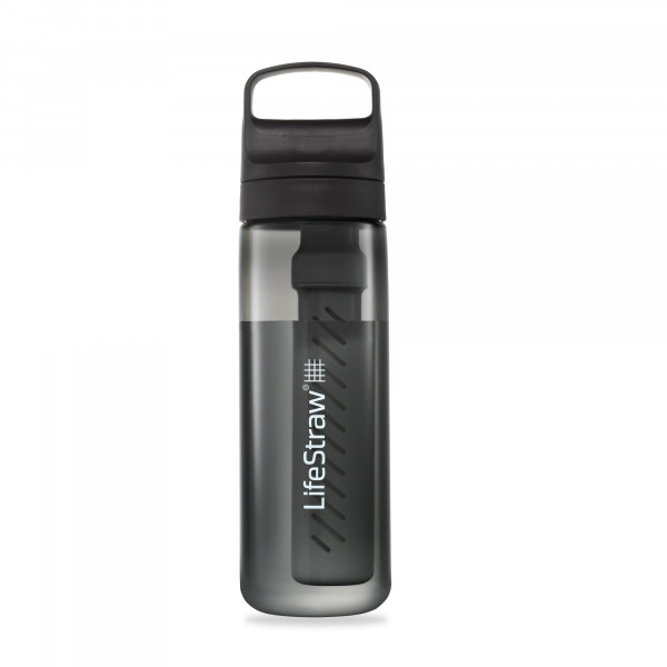 Serie LifeStraw Go: botella con filtro de agua sin BPA para viajes y uso diario que elimina bacterias, parásitos y microplásticos, mejora el sabor, 22 oz Nordic Noir