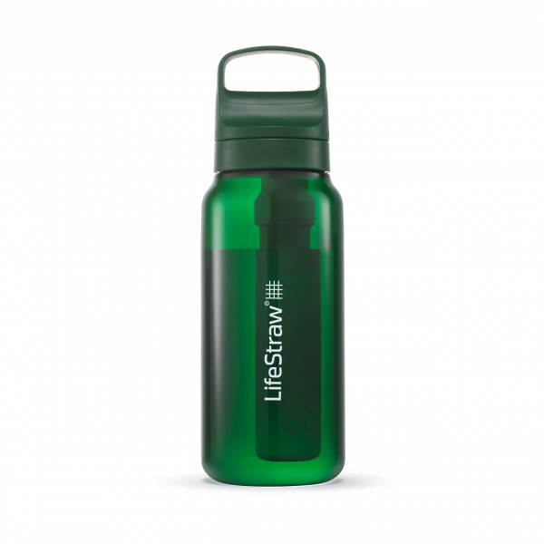 LifeStraw Go Series – Botella con filtro de agua sin BPA para viajes y uso diario elimina bacterias, parásitos y microplásticos, mejora el sabor, 1 L Terrace Green