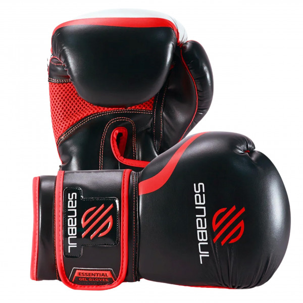 Sanabul Essential Gel Guantes de Boxeo para Hombres y Mujeres, Kickboxing MMA, Muay Thai Guantes y Bolsa Pesada Entrenamiento Punching & Sparring, Negro/Rojo 14 oz