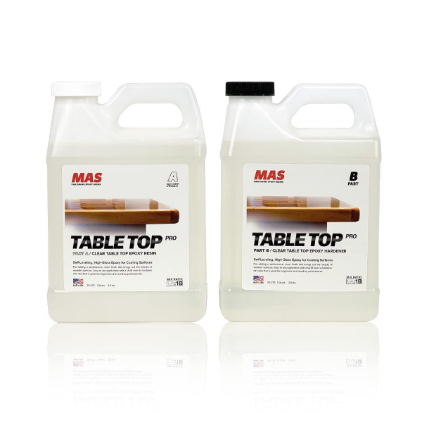 MAS Epoxies Table Top Pro Kit de epoxi de 2 cuartos (1 cuarto de galón parte A + 1 cuarto de galón parte B) fundición de resina transparente para manualidades, encimeras, mesas de madera, mesas, encimeras de bar