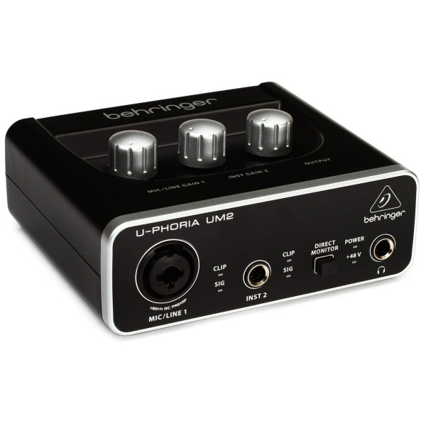 Behringer U-PHORIA UM2 Audiophile Interfaz de audio USB 2x2 con preamplificador de micrófono XENYX | para grabar micrófonos e instrumentos