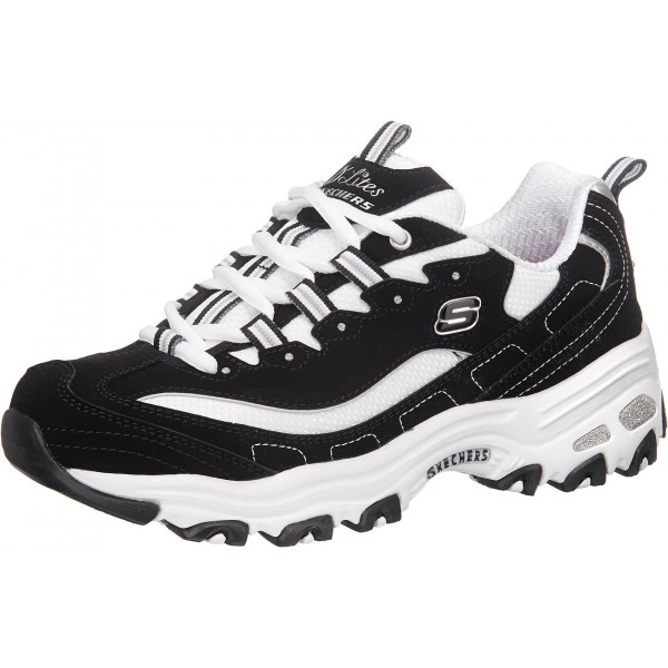 Skechers Sport D'Lites - Zapatillas deportivas con cordones y espuma viscoelástica para mujer, Biggest Fan Negro/Blanco, 5,5 M US