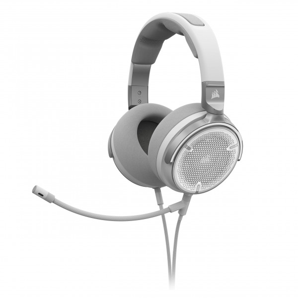 Corsair Virtuoso PRO Auriculares con cable para juegos con parte trasera abierta - Micrófono unidireccional desmontable - Controladores de grafeno de 50 mm - Respuesta de frecuencia de 20 Hz-40 kHz - Blanco