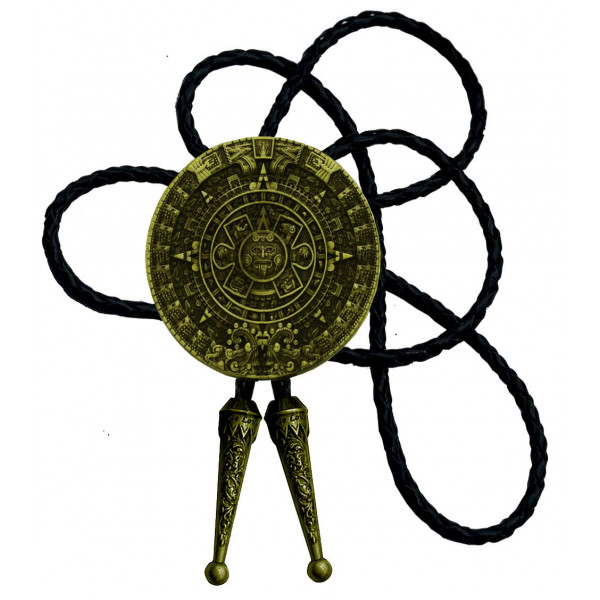 Moranse Corbata Bolo Con Calendario Azteca De Peltre Diseño De Círculo Vaquero Dos Colores (Dorado)