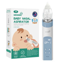 GROWNSY Aspirador nasal para bebé, aspirador de nariz eléctrico para niños pequeños, ventosa de nariz para bebé, limpiador de nariz automático con 3 puntas de silicona, nivel de succión ajustable, función calmante de música y luz, azul