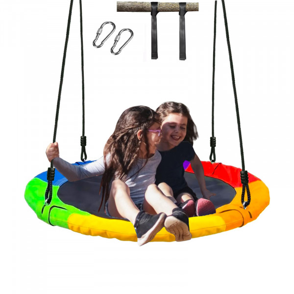 SunnyStride Columpio de árbol con platillo de 40 pulgadas para niños, capacidad de peso de 500 libras, asiento de columpio con plataforma impermeable con cuerdas ajustables para juegos infantiles, actividades al aire libre, diversión en el patio trasero (