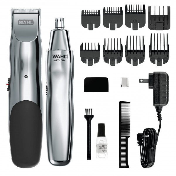 Kit de recortador de barba recargable Wahl Groomsman para bigotes, pelo de nariz y detalles y arreglo ligeros con recortador de nariz con batería húmeda/seca adicional - Modelo 5622v