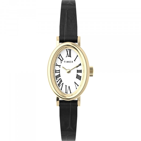 Reloj Timex Cavatina de 19 mm para mujer - Correa negra, esfera blanca y caja en tono dorado