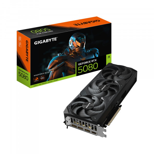 Tarjeta gráfica GIGABYTE GeForce RTX 5080 WINDFORCE OC SFF 16G, sistema de refrigeración WINDFORCE, 16 GB 256 bits GDDR7, tarjeta de vídeo GV-N5080WF3OC-16GD