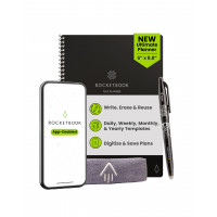 Rocketbook Flex Planificador reutilizable, inteligente sin fecha, diario, semanal, mensual, plantillas de calendario anual, tamaño ejecutivo 6 x 8,8, negro (paquete de 1)