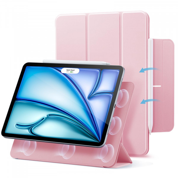 ESR Funda para iPad Air de 11 pulgadas M3/M2 (2025/2024), iPad Air 5.ª/4.ª generación (2022/2020), potente accesorio magnético, funda delgada con soporte triple, encendido/apagado automático, protección duradera, rosa