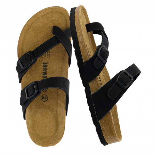 CUSHIONAIRE Luna Sandalias cruzadas con correa para el dedo del pie - Sandalias con plantilla de corcho y correas ajustables, sandalias de verano para mujer 2025, NEGRO 8