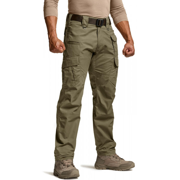CQR Pantalones tácticos para hombre, pantalones cargo antidesgarros resistentes al agua, pantalones ligeros para senderismo y trabajo EDC, ropa para exteriores, Raider Mag Soil Green, 34 W x 30 L