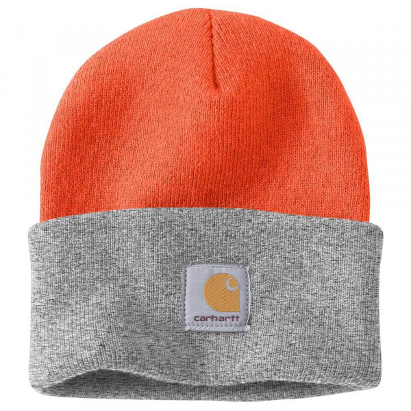 Carhartt Gorro de punto con puños para hombre, naranja brite/gris jaspeado, talla única