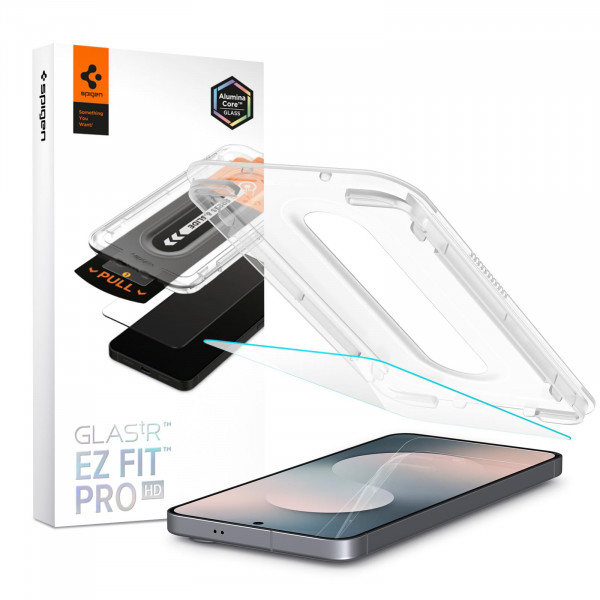 Protector de pantalla de vidrio templado Spigen [GlasTR EZ FIT Pro] diseñado para Galaxy S25 FE [compatible con fundas] - Paquete de 2